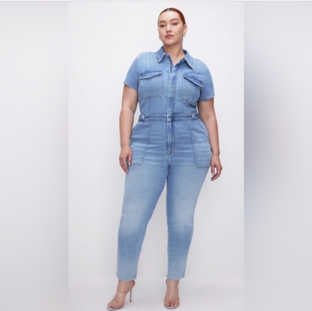 Good American Fit For Success Blue Light Wash Denim Jumpsuit Womens Plus Size 26